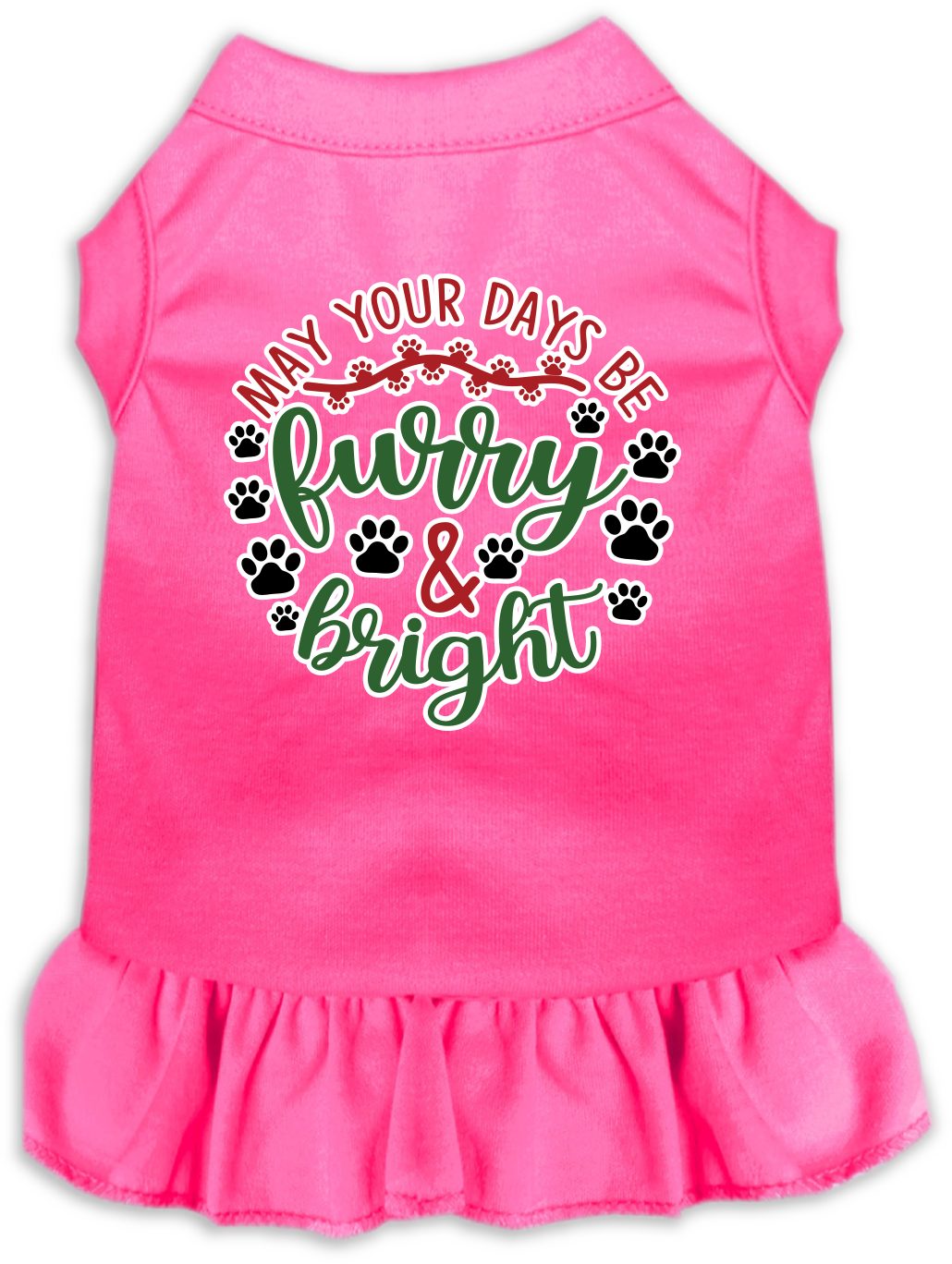 Furry and Bright Screen Print Dog Dress Bright Pink Size SM